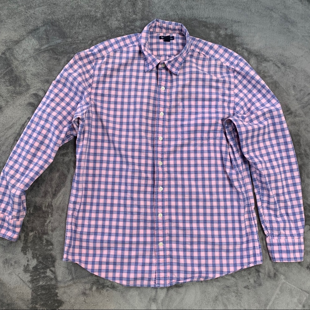 GAP blue and pink plaid button down shirt
